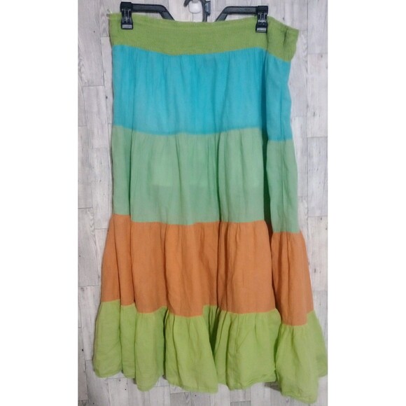 Kaktus Maxi Skirt Boho Festival Colorful Tiered Artsy Hippie Patchwork Large - Picture 1 of 5